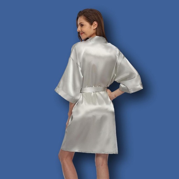 Kimono short Satin Robe Silver XL M MULTIPLE SIZES - Picture 4 of 12